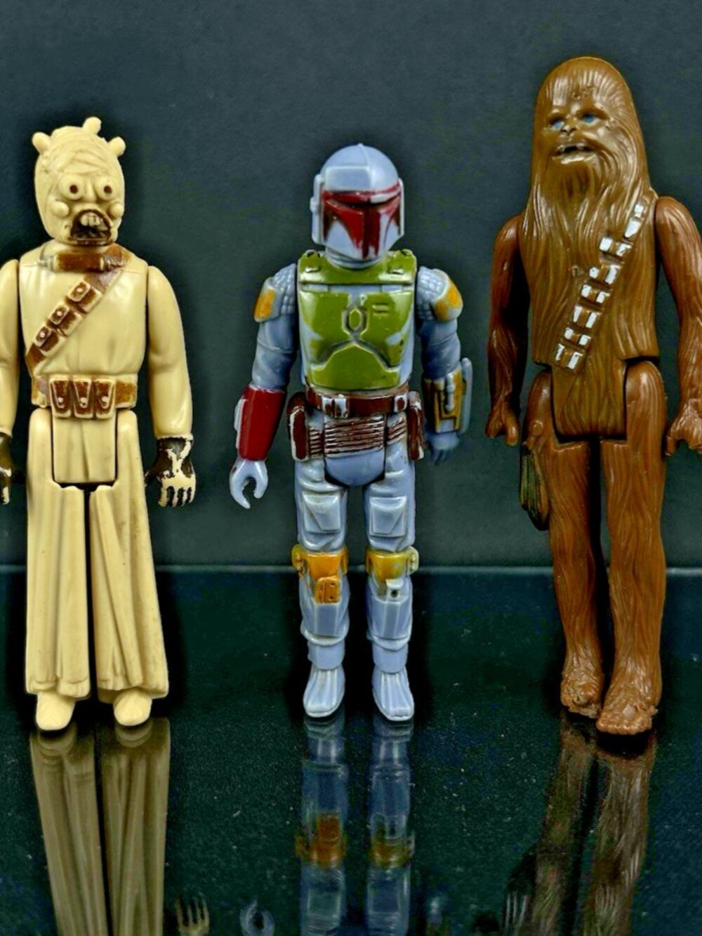 Vintage Kenner Star Wars Figure Lot 1970s Boba Fett, Chewbacca and Tusken Raider